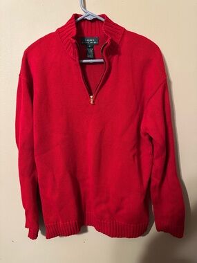 Ralph Lauren Red quarter zip, Knit Sweater, size Large, Red,